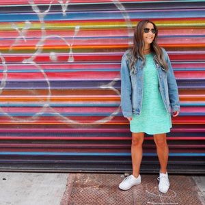 Blue T-shirt dress with pocket detail